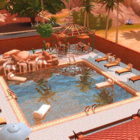 New kits means a new build! Out now on the gallery - Riviera Retreat Pool - a community 30x20 lot 🌸Gallery: VelvettB #sims4 #showusyourbuilds #Sims4RivieraRetreatKit #rivieraretreat #rivieraretreatkit #thesims4 #sims4build #thesims4build #ts4 #ts4build #velvettb Sims 4 Riviera Retreat, Sims 4 Community Pool, Sims 4 Pool, Sims Builds, Sims 4 Build, Sims Community, Community Pool, Sims 4 Houses, New Build