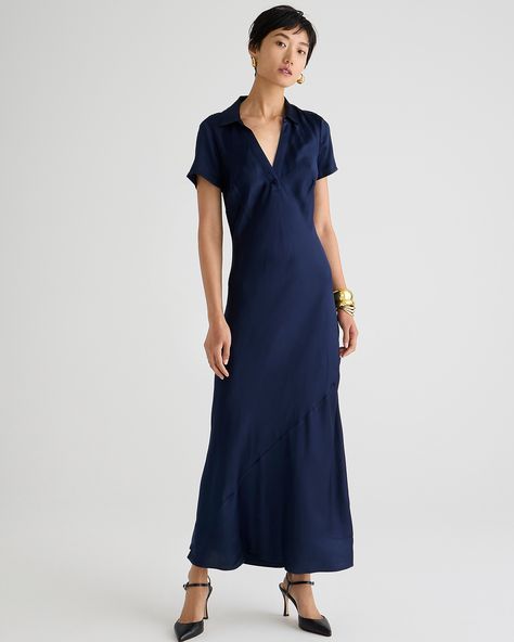 J.Crew: Short-sleeve Maxi Slip Dress In Luster Crepe For Women Fall Wedding Guest Dress, Floral Slip Dress, Maxi Slip Dress, Cotton Maxi, J Crew Shorts, Tiered Maxi Dress, Crepe Fabric, Cover Up Dress, Collar Dress