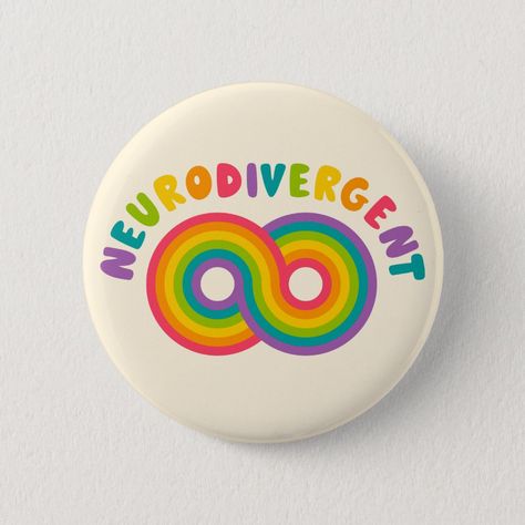 Neurodivergent Button Neurodiverse Art, Neurodivergent Symbol, Fun Bubble Letters, Neurodivergent Tattoo, Neurodivergent Aesthetic, Neurodiversity Symbol, Rainbow Infinity Symbol, Celebrate Neurodiversity, Neurodiversity Shirt