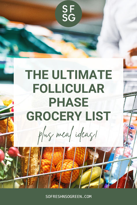 While eating a wide variety of nutrients to support each phase of the menstrual cycle is important, I love focusing on the follicular phase, as it’s truly a “fresh start” and opportunity to influence how you feel the entire rest of the cycle.  So let’s get started with the most delicious follicular phase foods and follicular phase grocery shopping list providing you with ingredient and meal ideas to help you naturally balance your hormones. Snag all of the details on the blog now! What To Eat In Follicular Phase, Follicular Phase Shopping List, Follicular Phase Meal Ideas, Follicular Phase Salad, Follicular Breakfast, Follicular Phase Meal Prep, Follicular Phase Meal Plan, Follicular Phase Foods Recipes, Follicular Phase Dinner