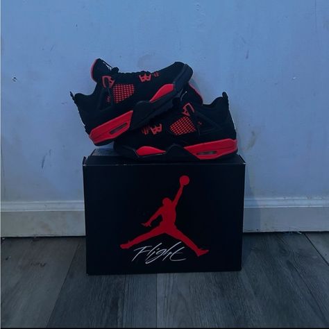 Jordan 4 red thunder GS | Size 6 Jordan 4 Red Thunder, Duke Dennis, Jordan 4 Red, Red Thunder, Dream Shoes, Jordan, Size 6, Collage, Red