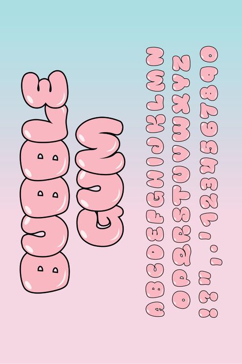 Cute Aesthetic Fonts Alphabet, Bubble Lettering Fonts, Bubble Writing Font, Girly Graphic Design, Bubble Letters Alphabet, Bubble Alphabet, Graffiti Alphabet Styles, Alfabet Font, Bubble Letter Fonts