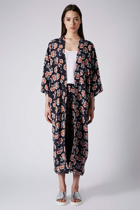 product img Black Cotton Printed Kimono, Traditional Black Kimono With Floral Print, Black Kimono With Floral Embroidery, One-size Open Front Printed Kimono, Black Floral Embroidered Kimono, White Tunic Tops, Sleeveless Tunic Tops, Blue Kimono, Pink Tunic