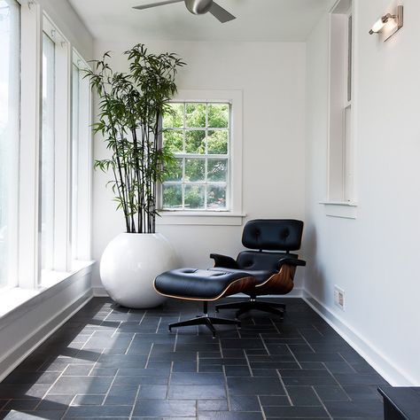 Oceanfront Home in Mantoloking, New Jersey - Beach Style - Sunroom - New York - by Falcon Industries | Houzz House Tweaking, Slate Tile Floor, Black Floor Tiles, Painting Tile Floors, Painted Slate, Ceramic Floor Tile, Painted Floor, Floor Tile Design, Slate Flooring