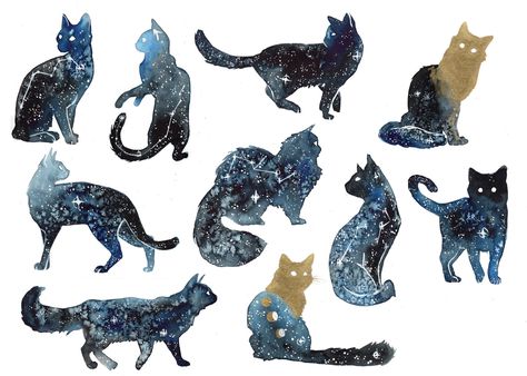 Galaxy Cats by ThreeLeaves.deviantart.com on @DeviantArt Galaxy Cat, Watercolor Galaxy, Galaxy Art, Arte Animal, Dog Tattoos, 판타지 아트, Cat Tattoo, Cat Drawing, Art Watercolor