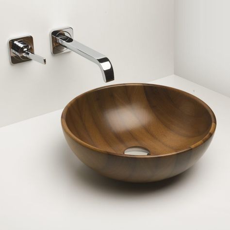 Wooden Counter, Sink Design, Vessel Sink, Wash Basin, Wood Species, Small Bathroom, Solid Wood, Interior Design, Wood