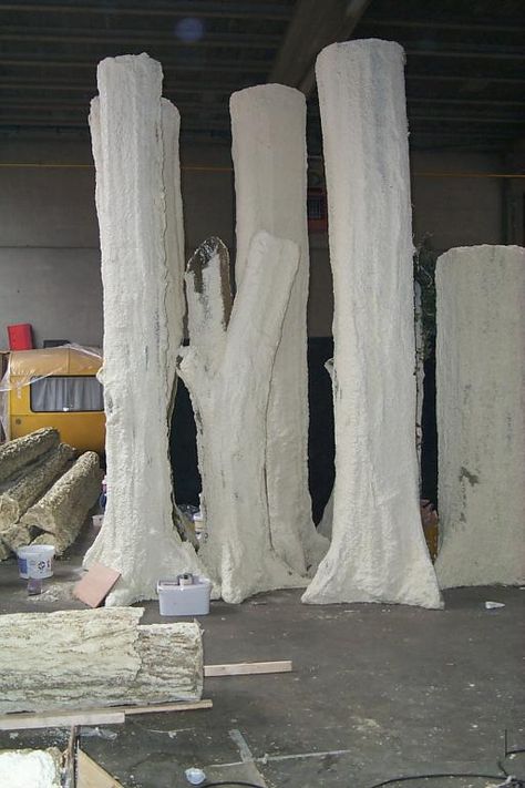 These spray foam trees could be used for a party with branches stuffed in on sides and tops Diy Spray Foam, Diy Spray Foam Insulation, Spray Foam Insulation Kits, Foam Diy, Tree Props, Foam Carving, Foam Spray, Spray Insulation, Theatre Props