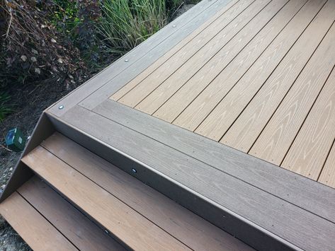 Timbertech Low Ground with lights - Deck - Other - by Deck & Drive Solutions | Houzz Ground Level Decks, Timbertech Deck Colors, Timber Tech Deck Railing Ideas, Timber Tech Deck Colors, Light Brown Composite Decking, Composite Decking Designs, Ground Level Deck, Timbertech Deck Stairs, Deck Bench