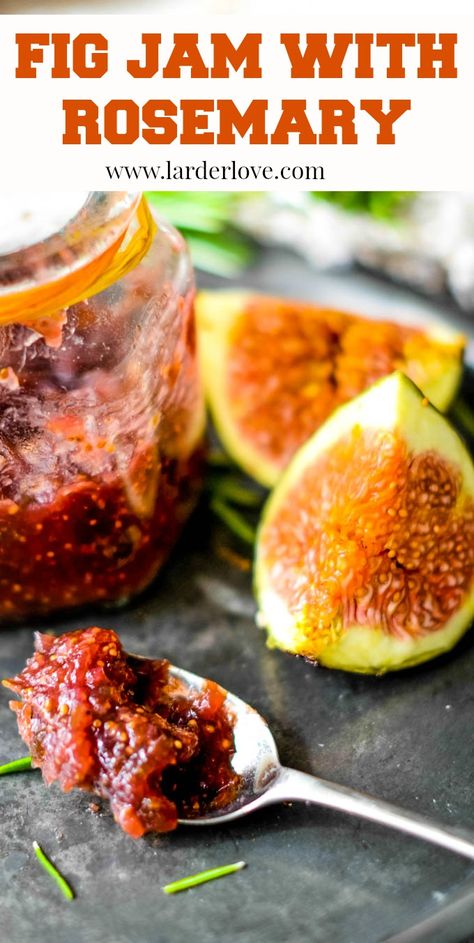 super easy fig jam with rosemary is both sweet and savoury and perfect with toast in the morning or with a cheeseboard too. #fig jam #sweet preserves #cheeseboard #larderlove How To Make Fig Jam With Fresh Figs, Fig Jam Uses, Dried Fig, Ooni Pizza, Fig Jam Recipe, Great Breakfast Ideas, Rosemary Recipes, Roasted Figs, Pear Jam