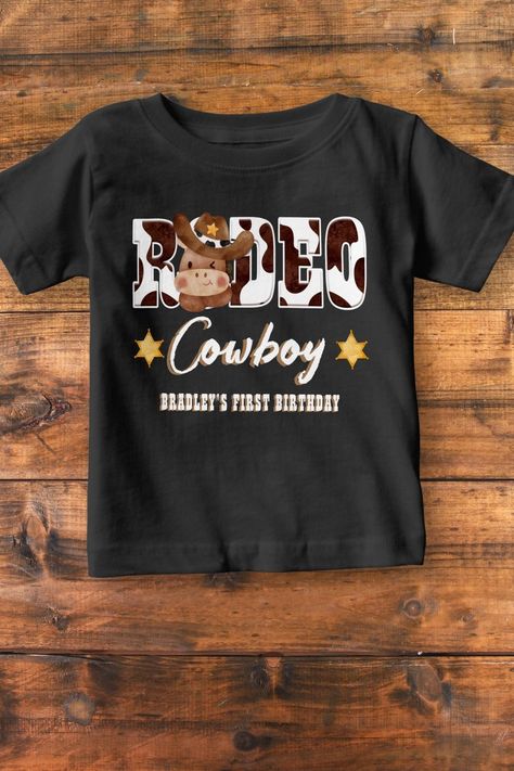 Rodeo Cowboy cow pattern 1st birthday western matching Baby T-Shirt Cowboy Party Invitations, Matching Family T Shirts, Rodeo Birthday Parties, Rodeo Party, Custom Birthday Shirts, Rodeo Cowboy, Rodeo Birthday, Cowboy Theme, Cowboys Shirt