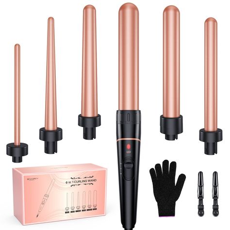 Long Barrel Wand Curling Iron - BESTOPE PRO 6 in 1 Curling Wand Set with Ceramic Barrel for Long Hair, 0.35"-1.25" Interchangeable Curling Iron Wand, Dual Voltage Wand Curler, Include Glove & Clips Long Barrel Curling Iron, Hair Curler Wand, Wand Curler, Wand Curling Iron, Curling Wand Set, Wand Hairstyles, Barrel Curling Iron, Curling Hair With Wand, Barrel Curls