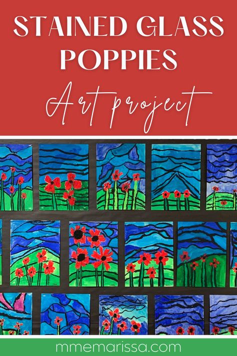 Poppy For Veterans Day, Elementary Veterans Day Art, Poppies Memorial Day, Poppy Art Ks1, Grade One Art Lessons, Remembrance Sunday Activities, One Day Fall Art Projects, Veterans Art Projects For Kids, Remembrance Day Craft For Kids