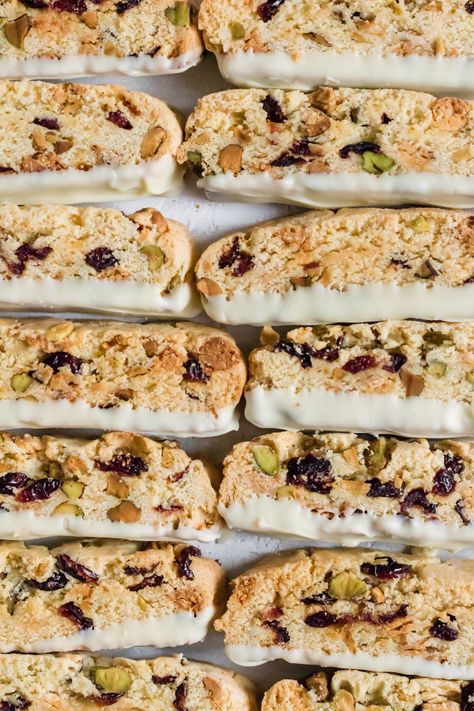 White Chocolate Biscotti, Cranberry Biscotti, Cranberry Pistachio Biscotti, Roasted Pistachios, Chocolate Biscotti, Pistachio Biscotti, Cranberry Pistachio, Christmas Baking Recipes, Biscotti Cookies