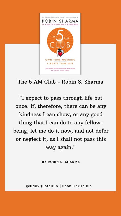 "The 5 AM Club" by Robin S. Sharma promotes waking up at 5 AM to maximize productivity and personal growth. Key concepts include a morning routine of exercise, reflection, and growth to enhance success and well-being. #Quote #The5AMClub #RobinSSharma #MorningRoutine #Productivity #PersonalGrowth #Success #EarlyRiser 5 Am Club Quotes, The 5 Am Club, 5 Am Club, Club Quotes, Club Quote, 5am Club, Am Club, A Morning Routine, Robin Sharma