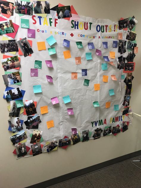 Retail Contest For Employees, Shout Out Board Ideas, Shout Out Board Employee, Staff Shout Out Board, Staff Shout Outs, Shout Out Board, Employee Appreciation Board, Sunshine Committee, Staff Meeting