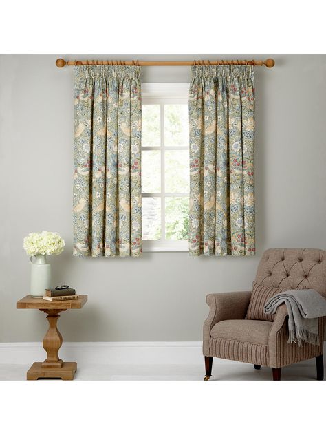 Pencil Pleat Curtains, Unique Curtains, Pleat Curtains, Curtain Headings, Strawberry Thief, Types Of Curtains, Green Curtains, Cottage Bedroom, Wall Hanging Diy