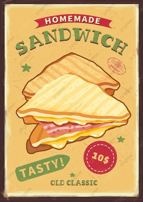 Sandwich Poster Design, Sandwich Poster, Ham And Egg Sandwich, Cheese Poster, French Sandwich, Sandwich Menu, Tacos Mexicanos, Sweet Chili Chicken, Yellow Poster