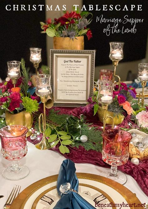 Jewel-Toned Christmas Tablescape {Women's Bible Study Event} - Beneath My Heart Marriage Supper Of The Lamb, Groups Of Women, Women's Bible Study, In My Bible, Golden Bowl, My Bible, Christmas Tablescape, Womens Bible Study, Bible Women