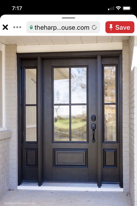 French Door Decor, Exterior Doors With Sidelights, Front Entrance Decor, Front Door With Sidelights, Exterior House Doors, Door With Sidelights, Cottage Front Doors, Black Front Door, Main Doors