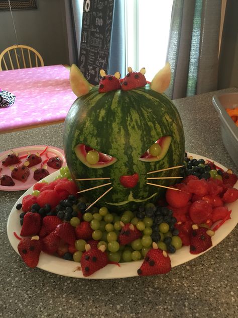 Watermelon Cat Cat Fruit Tray, Harry Potter Cat, Safari Birthday Party Decorations, Watermelon Cat, Ninth Birthday, Food Fall, Beach Cat, Watermelon Birthday Parties, Watermelon Summer