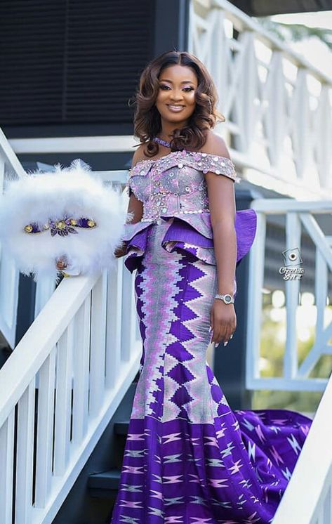 Purple Kente Styles for Engagement Kente Styles For Engagement, Purple Kente, African Traditional Wedding Dress, African Wedding Attire, African Lace Styles, African Dresses For Kids, Best African Dresses, Kente Styles, African Wear Dresses