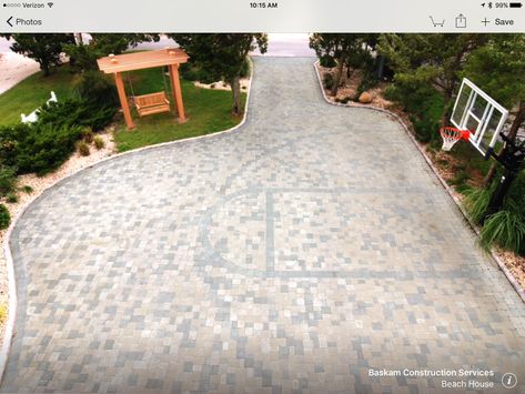 paver basketball court Paver Basketball Court, Basketball Court Pictures, Garden Ideas Driveway, Home Basketball Court, Basketball Court Backyard, Backyard Basketball, Outdoor Basketball Court, Pool Basketball, Backyard Kids Play Area