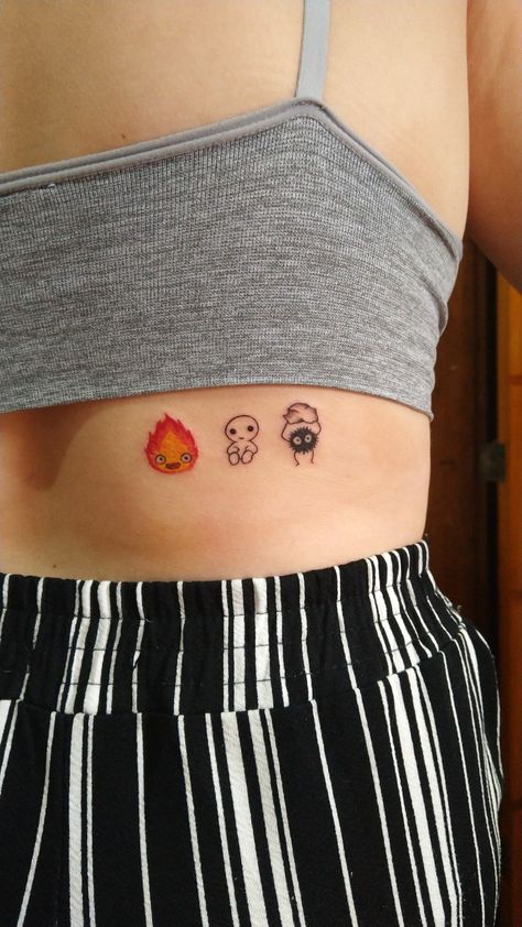 Studio Ghibelline Tattoo, Studio Ghibli Tattoo Calcifer, Studio Ghibli Calcifer Tattoo, Calsipher Tattoo, Studio Gibhili Tatoos, Cute Anime Tattoos, Subtle Anime Tattoos, Ghibli Tattoo Ideas, Studio Ghibli Tattoo Ideas