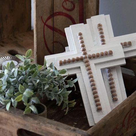 Show Off Your Faith In Classic Style With The White Wood And Bead Cross From Foreside Home And Garden. Featuring A Cross Of Natural Colored Wooden Beads Inside A Cross Of White, This Cross Will Blend Seamlessly Into Any Room, And Will Make A Wonderful Addition To Any Space. - Style: This Wall Decor Features An Distressed White Cross With Distressed Wood Beads. With Its Classic Charm, This Wall Sign Will Fit Perfectly With Your Favorite Dcor. - Hanging: This Piece Can Be Hung With The Attached Ha Wooden Cross Crafts, Bead Cross, Spiritual Wall Decor, Wooden Crosses, Christian Crafts, Cross Crafts, Cross Wall, Cross Wall Decor, Nature Wall Decor