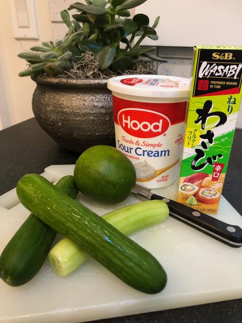 Wasabi Cream Sauce Recipe, Sauce For Fish, Wasabi Sauce, Cucumber Sauce, Sour Cream Sauce, Sushi Night, Lime Salt, Marinade Recipes, English Cucumber