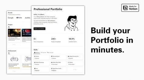 The Professional Portfolio - Business Template Notion Portfolio, Personal Bio, Adding Numbers, Student Dashboard, Custom Portfolio, Small And Medium Enterprises, Web Design Marketing, Business Model Canvas, Online Course Creation