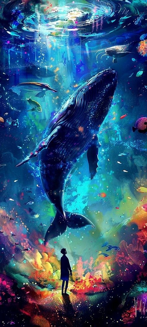 Whale From Avatar, Whale Aesthetic, Whale Artwork, Marine Life Art, Space Whale, Ocean Drawing, Whale Painting, Underwater Painting, Dragon Artwork Fantasy