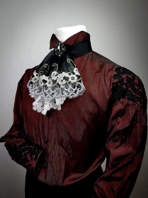 Victorian Shirt, Vampire Fashion, Lace Shirts, Vampire Clothes, Poet Shirt, Burgundy Shirt, 18th Century Clothing, Century Clothing, Victorian Clothing