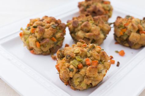 Single-Serving Stuffing Muffins Stuffing Muffins, Stuffing Balls Recipe, Traditional Stuffing, Stuffing Balls, Turkey Tenderloin, Cut Butternut Squash, Easy Stuffing, Sage Sausage, Individual Servings