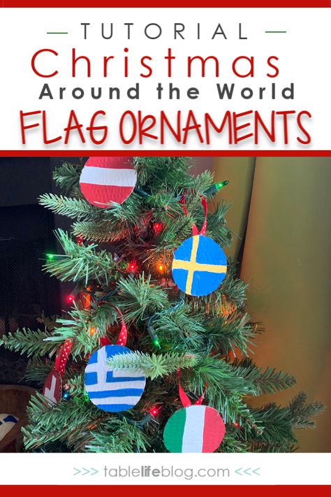 Are you studying Christmas Around the World in your homeschool this holiday season? Don't miss these quick and easy flag ornaments!    #christmasaroundtheworld #christmascrafts #homeschoolideas #homeschoolholidays #ihsnet #flagornaments World Ornaments Diy, Holidays Around The World Decorations, Christmas Around The World Preschool Crafts, Christmas Around The World Parade Float, France Christmas Crafts For Kids, Around The World Christmas Party, Christmas Around The World Decorations Bulletin Boards, Christmas Around The World Party Ideas, Christmas Around The World Crafts Kids