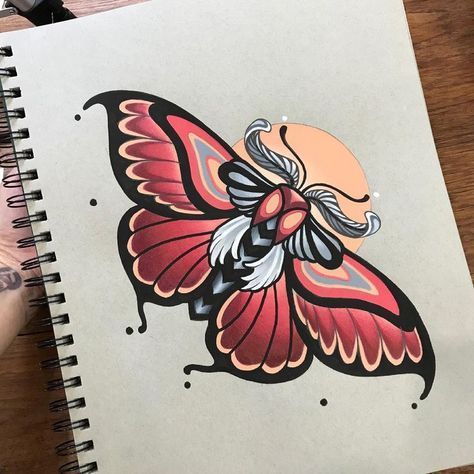 Traditional Moth Tattoo, Neo Traditional Art, Moth Tattoo Design, Neo Tattoo, Neo Trad Tattoo, Abstract Tattoos, Tattoo Apprenticeship, Express Emotions, Moth Tattoo