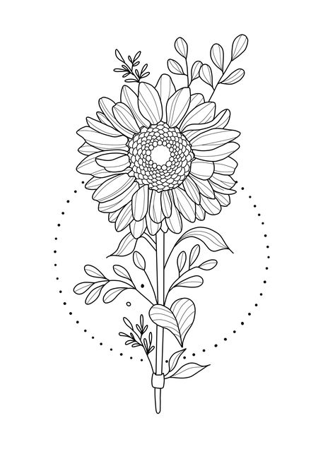 Sunflower And Hummingbird Tattoo, Simple Sunflower Drawing, Tattoo Botanica, Fineliner Drawing, Tattoo 2023, Abstract Tattoos, Sunflower Drawing, Hummingbird Tattoo, Abstract Tattoo