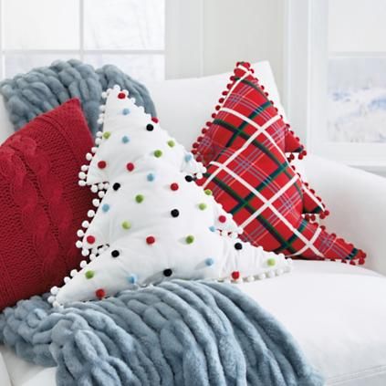 Tree Shaped Pillow, Polka Dot Pillow, Plaid Christmas Decor, Christmas Tree Pillow, Shaped Pillow, Tree Pillow, Grandin Road, Christmas Pillows, Christmas Cushions