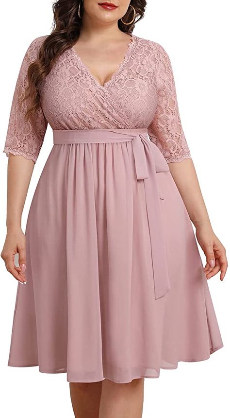 Wedding Guest Midi Dresses, Pinup Fashion, Plus Size Wedding Guest Dresses, Lace Dress Casual, Chiffon Lace Dress, Women Lace Dress, Lace Chiffon, Fashion Plus Size, Latest African Fashion Dresses