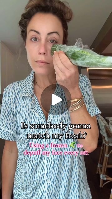 Kathleen Ashmore on Instagram: "My favorite budget skincare hack 🥒. One frozen cucumber lasts me WEEKS.  It’s a DIY ice roller with added benefits ⭐️. Crazy or smart?  You tell me. 
Cucumbers are full of antioxidants, vitamin C and vitamin E - all great for your skin.  I keep mine in the freezer in the plastic wrap it comes in, use every am and then slice off the very end I used on my face to reveal a fresh surface for the next day. 
🥒I got this idea years ago when I was living in NYC and didn’t have the disposable income I have now - I thought “if spas use them on your eyes to soothe and depuff why not freeze them and use as an ice roller with added benefits?” Been on this track ever since.  As always, I hope this is helpful - I love sharing all the tips and tricks I’ve collected over t Diy Ice Roller, Budget Skincare, Kathleen Ashmore, Disposable Income, Living In Nyc, Ice Roller, Match Me, Plastic Wrap, I Got This