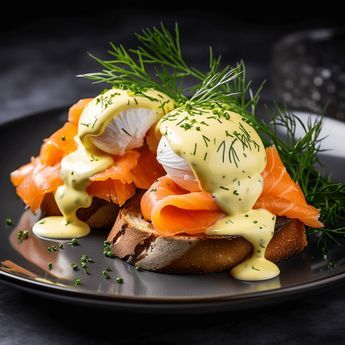 Smoked Salmon Benedict with Fresh Dill Hollandaise Sauce and Local Sourdough Bread Recipe Salmon Benedict, Dungeness Crab Recipes, Smoked Salmon Breakfast, Smoked Salmon And Eggs, Fennel Slaw, Salmon Breakfast, Eggs Benedict Recipe, Napa Home, Smoked Salmon Recipes