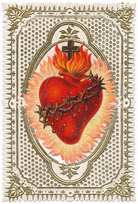 Sacred Heart. ❣Julianne McPeters❣ Sacred Heart Art Painting, Mexican Sacred Heart Art, Sacred Heart Illustration, Sacred Heart Of Jesus Art, Sacred Heart Painting, Heart Art Painting, Vintage Sacred Heart, Sacred Heart Tattoo, Asian Dragon Tattoo