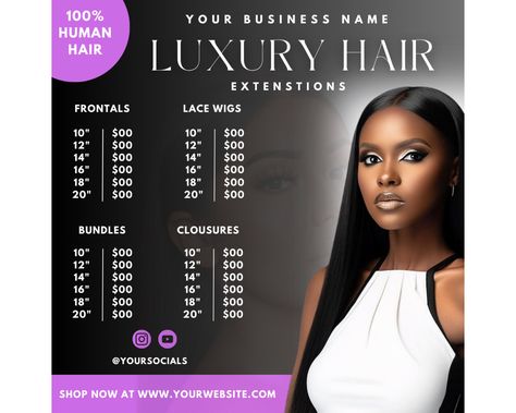 Hair Extensions Price List Flyer Digital Hair Pricelist - Etsy