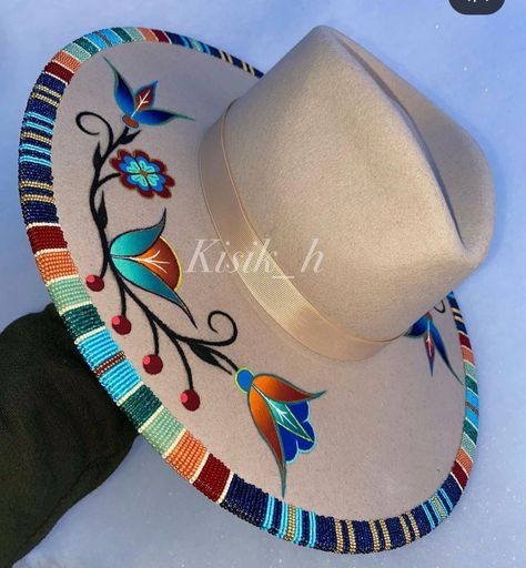 Beaded Hat Patterns, Native American Beaded Hats, Beaded Hat Brim Patterns, Beaded Hats Native American, Beaded Hat Brim, Beaded Cowboy Hat, Native Hat, Womens Western Hats, Beaded Hats