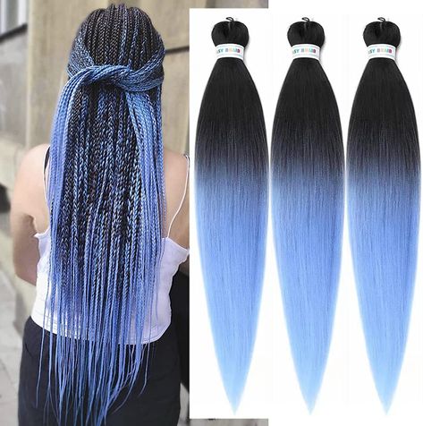 Blue Braiding Hair, Box Braid Extensions, Blue Box Braids, Purple Box Braids, Cornrow Hairstyle, Ombre Box Braids, Braiding Hair Colors, Colored Box Braids, Purple Braids