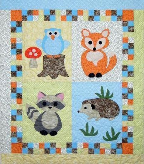 Woodland Babies | Craftsy Forest Baby Quilt, Woodland Baby Quilt, Animal Baby Quilt, Woodland Quilt, Connecting Threads, Appliqué Quilts, Cottage Quilt, Quilt Pattern Download, Baby Quilt Pattern