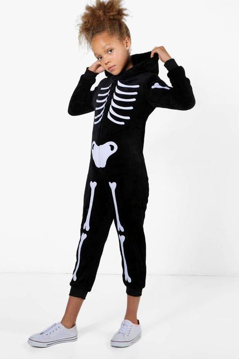 boohoo Girls Skeleton Halloween Onesie Halloween Onesie Girl, Kids Onesies, Halloween Onesie, Halloween House Party, Black Halloween Dress, Girls Nightwear, Mommy Goals, Halloween Express, Human Skeleton