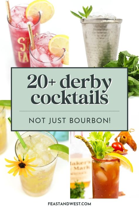 What to drink on Derby Day? The answer goes beyond the classic mint julep. Grab your fanciest hat and some bourbon. Let's make some drinks! Kentucky Derby Cocktails Bourbon Drinks, Derby Cocktails Recipe, Derby Drinks Kentucky, Derby Party Drinks, Derby Day Food, Kentucky Derby Drinks Cocktails, Mint Julep Recipe Kentucky Derby, Kentucky Derby Fundraiser, Derby Cocktails