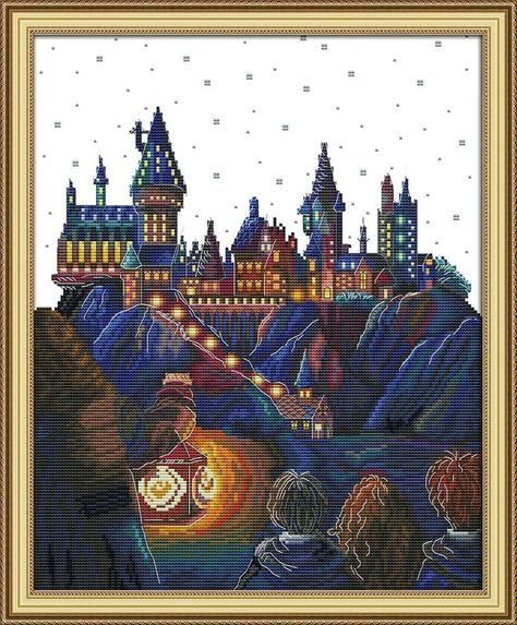 Joy Sunday Cross Stitch Kit Hogwarts Cross Stitch, Stamped Cross Stitch Kits, Stamped Cross Stitch, Dmc Cross Stitch, Magic Castle, Diy Broderie, Diy Embroidery Kit, Cross Stitch Supplies, Counted Cross Stitch Kits