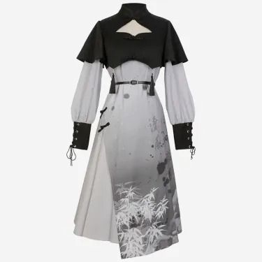 Shop Cute Dresses Online - Kawaii Dresses and Asian Style Dresses – MODAKAWA Bamboo Print, Buckle Dress, Kawaii Dress, Kawaii Clothes, Asian Style, Dress With Cardigan, Kawaii Fashion, Gray Dress, Cosplay Costume