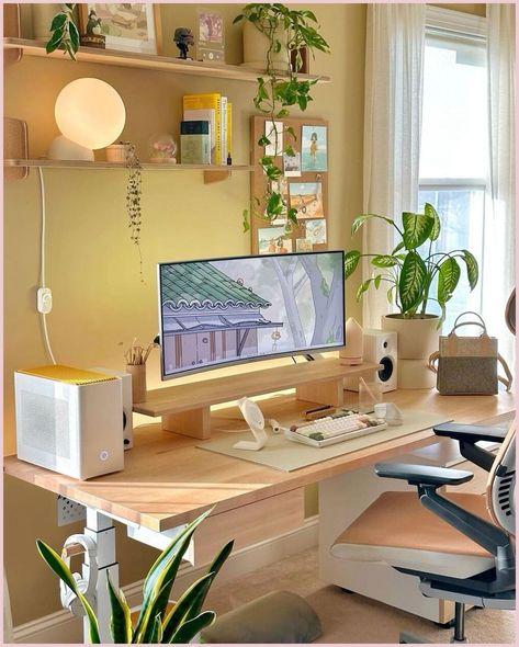 [PaidLink] A Cozy Desk Setup Featuring An Ultra-Wide Monitor, And Clean, Minimalist Desk Accessories. Follow @Easyhomeinspo For Daily Inspirations! #Cozydesksetup #Cozygamingdesk #Cozygamingsetup #Deskgoals #Deskgram #Cozydesk #Gamingsetup #Desksetup #Workspace #Pcsetup #Aesthetic #Cozydeskinspiration Cc: Maisyleigh #gamingroomsetupaestheticcozy Cozy Desk, Cozy Home Office, Office Room Decor, Study Room Decor, Gaming Room Setup, Home Office Lighting, Style Deco, Game Room Design, Home Office Setup